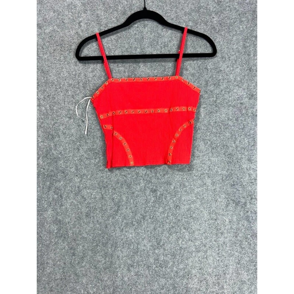 Revolve Top Women Small Red Ribbed Stretch Cropped Casual